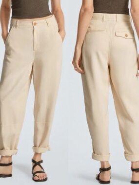 Everlane The Relaxed Chino in Parchment 100% Tencel Lyocell High Waist Pants 12